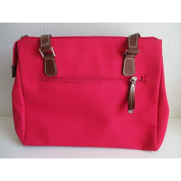 *Etienne Aigner Red Cranberry Satchel Grosgrain w Brown Trim and Accents - Picture 3 of 7